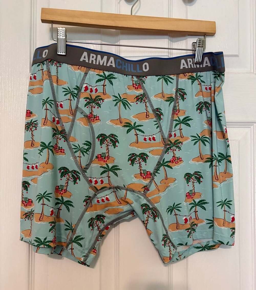 EUC Duluth Trading Co Armachillo Boxer Briefs 2XL, Hawaiian Palm Tree Christmas